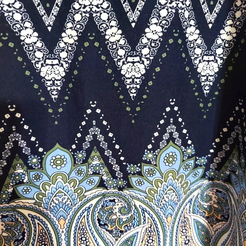 Just Be Plus Size Navy Blue Chevron and Paisley Print Sleeveless Swing Dress - Picture 4 of 6